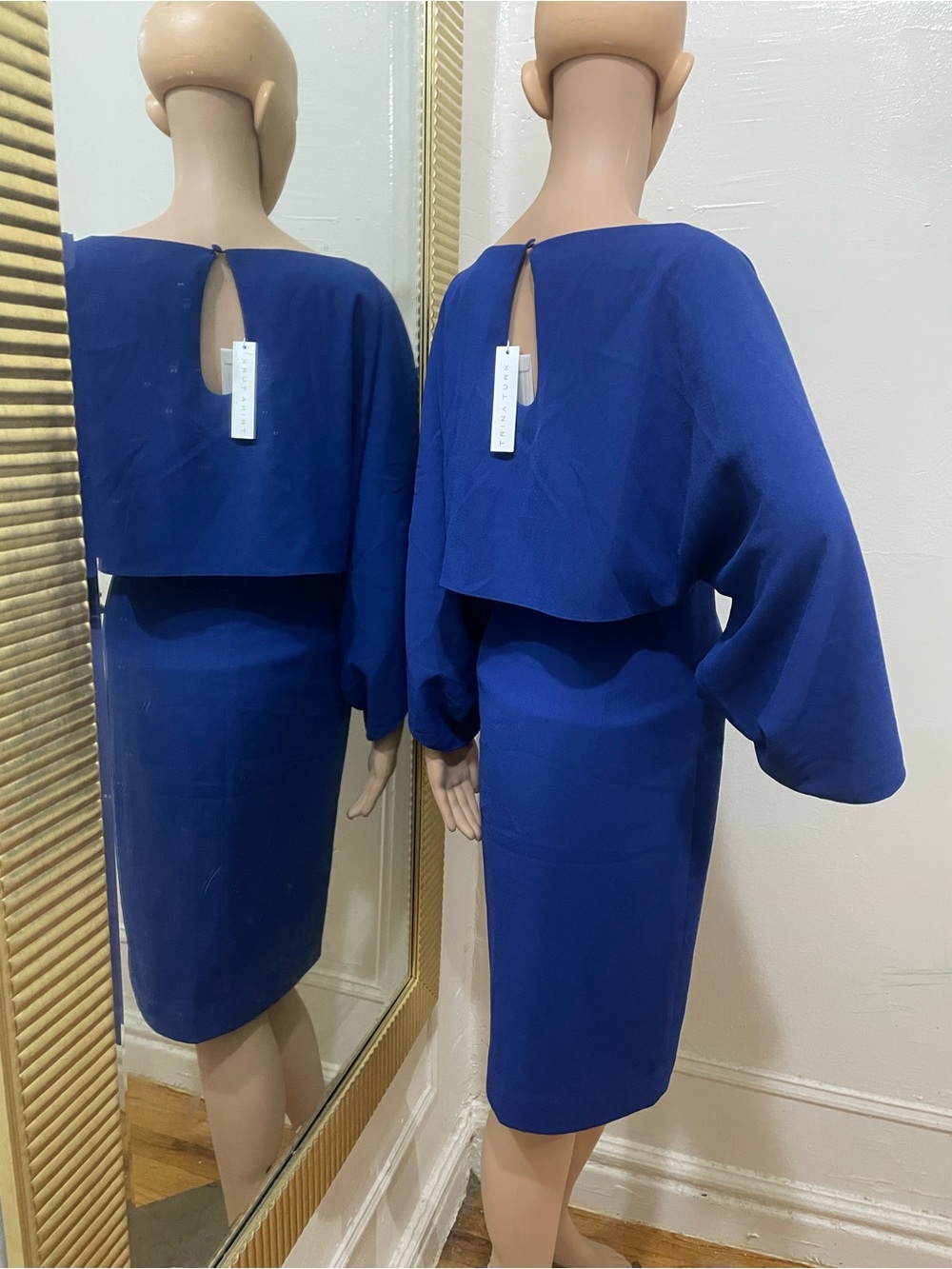 Trina Turk Royal Blue Cape-Sleeve Sheath Dress - Picture 6 of 15